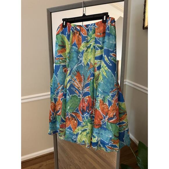 Ruby Rd Women's 14 Panel Ruffle Skirt Elastic Waist Tropical Floral Fully Lined - Picture 4 of 6